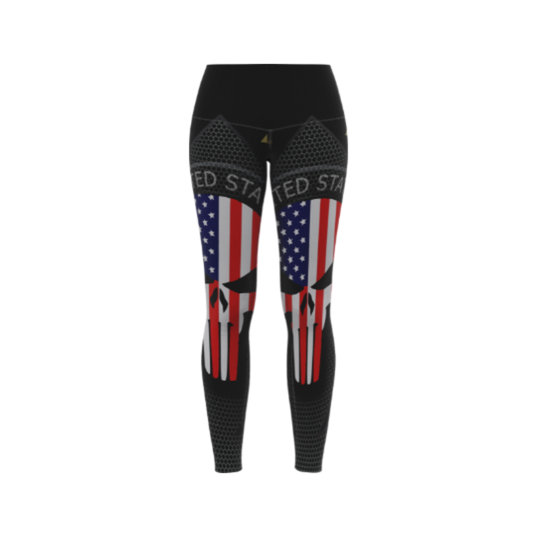 The Skull Military Bowling Leggings with bold skull design, moisture-wicking fabric, and a stretch fit.