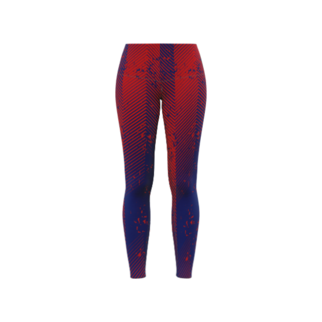 Front view of Women's Patriotic Tint Leggings in red, white, and blue design