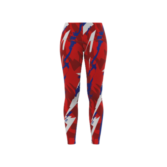 Front view of Zipper Zag Women's Bowling Leggings with zigzag pattern and zipper accents