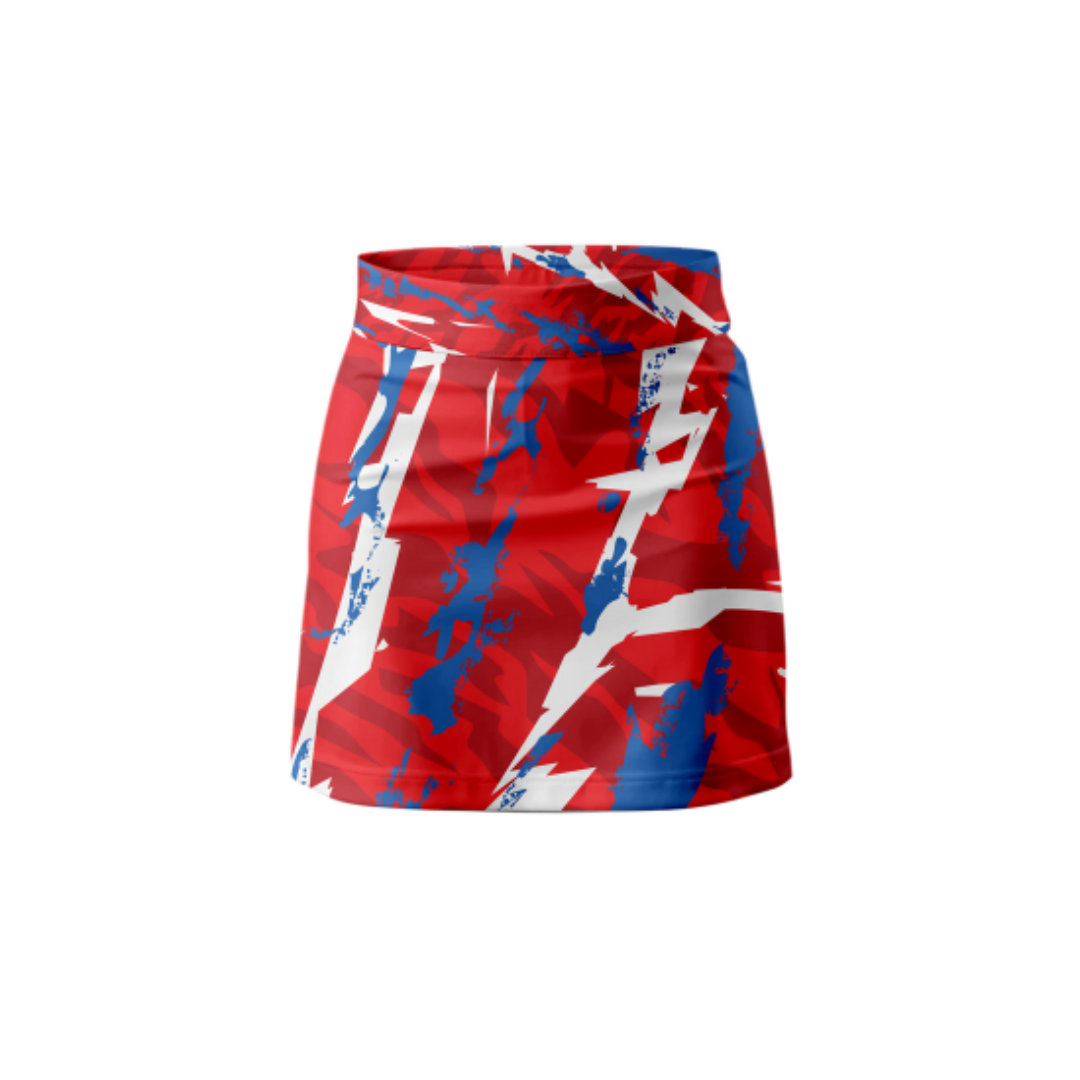 Front View – Zipper Zag Skort with a modern zigzag pattern and stylish zippered design.