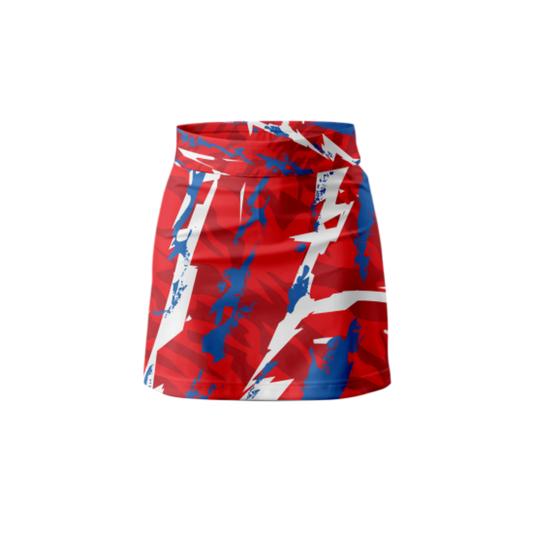 Front View – Zipper Zag Skort with a modern zigzag pattern and stylish zippered design.