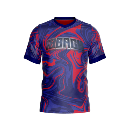 Blue Red Marble F Premium Jersey front view showcasing dynamic design.