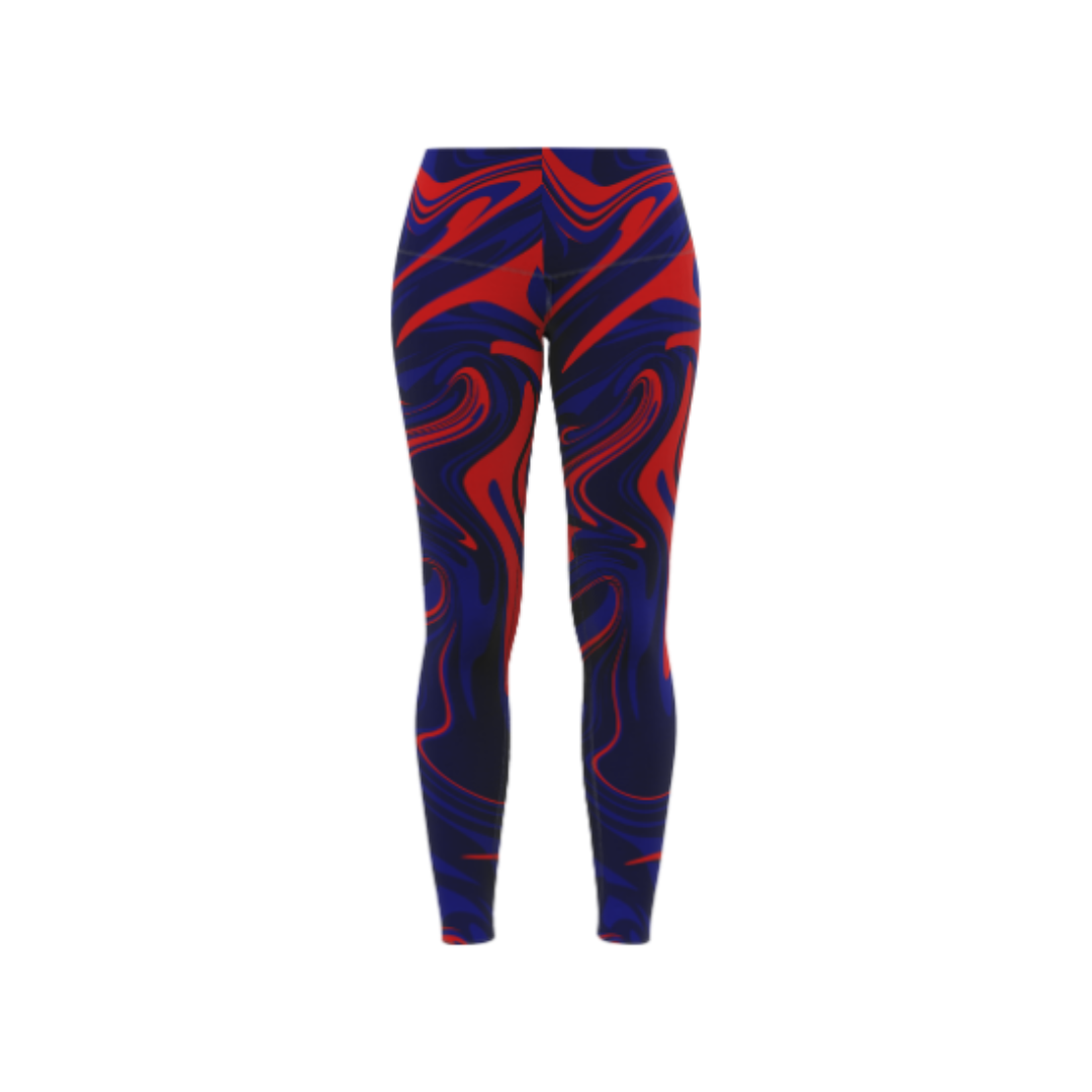 Blue Red Marble Leggings with high-waisted fit, perfect for activewear