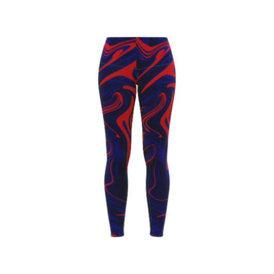 Blue Red Marble Leggings with high-waisted fit, perfect for activewear