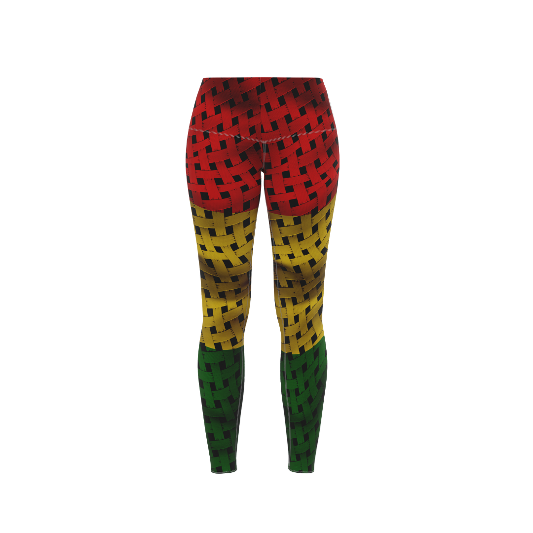 Front view of Black History Month Premium Leggings featuring vibrant cultural designs.