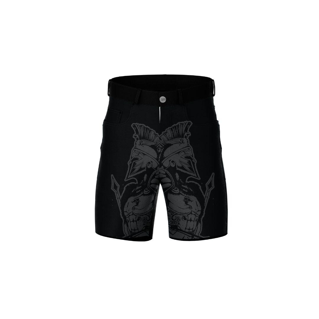 Front view of Black Spartan Premium Athletic Shorts showcasing sleek design and high-quality fabric.