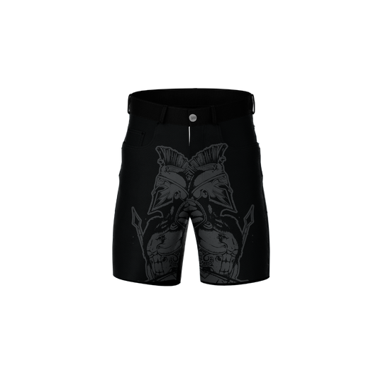 Front view of Black Spartan Premium Athletic Shorts showcasing sleek design and high-quality fabric.