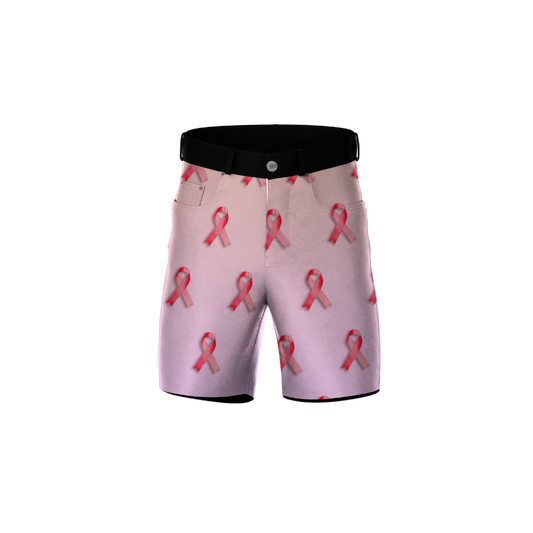 Front view of Premium Breast Cancer Awareness Athletic Shorts featuring pink ribbon design.