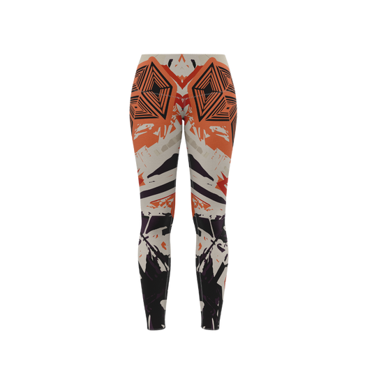 Front view of Cubic Orange Premium Leggings showcasing unique cubic pattern.