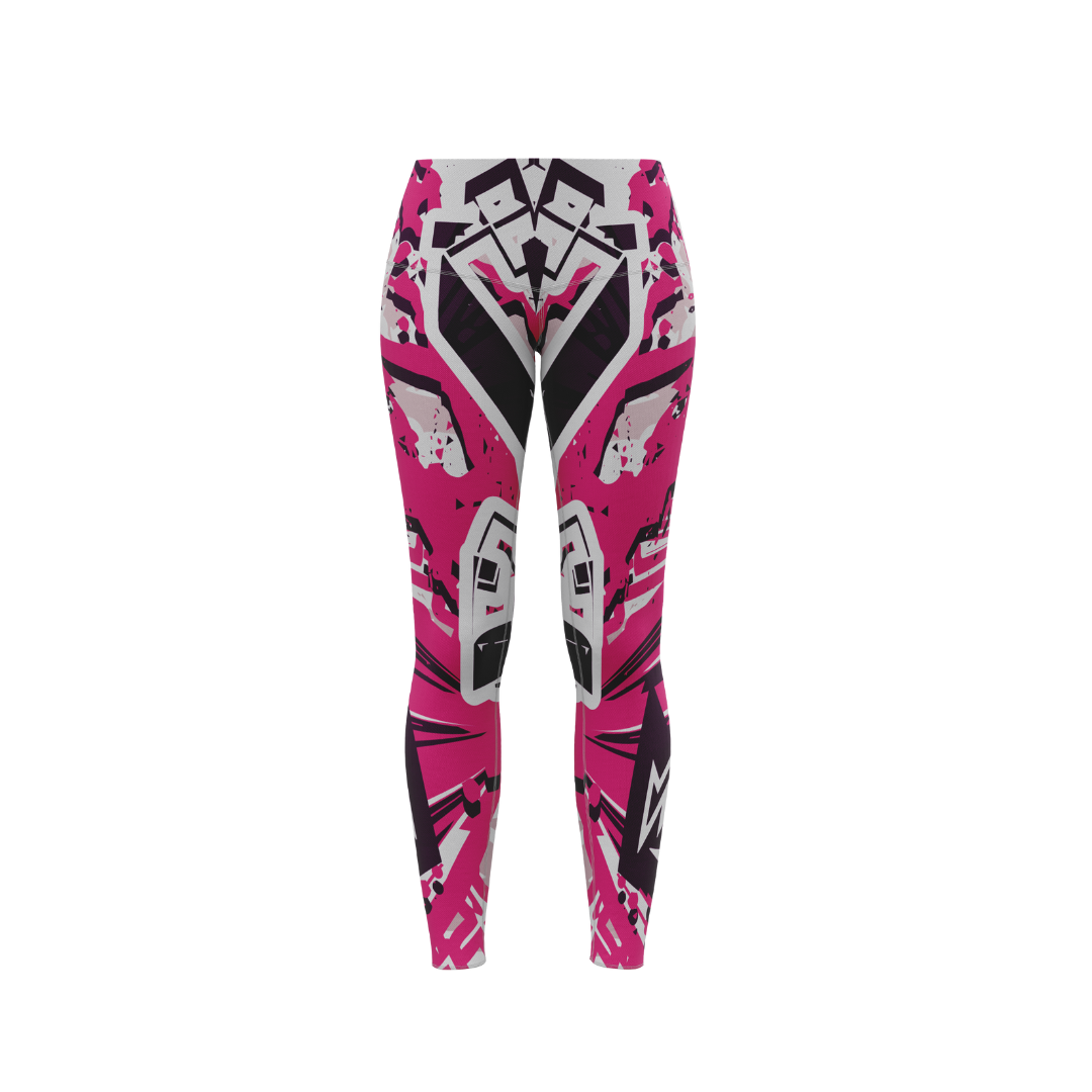 Front view of Graffiti Pink High-Waisted Premium Leggings showcasing vibrant graffiti design.