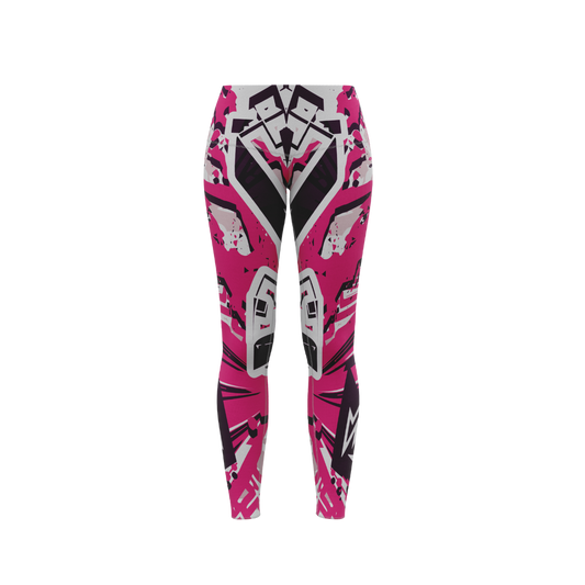 Front view of Graffiti Pink High-Waisted Premium Leggings showcasing vibrant graffiti design.