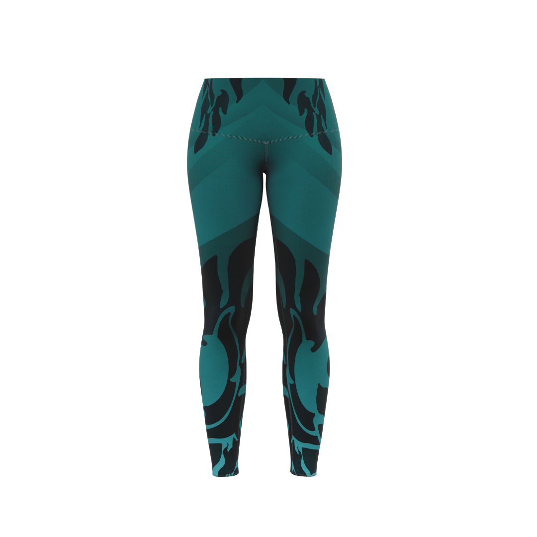 Green Flames Premium Leggings front view