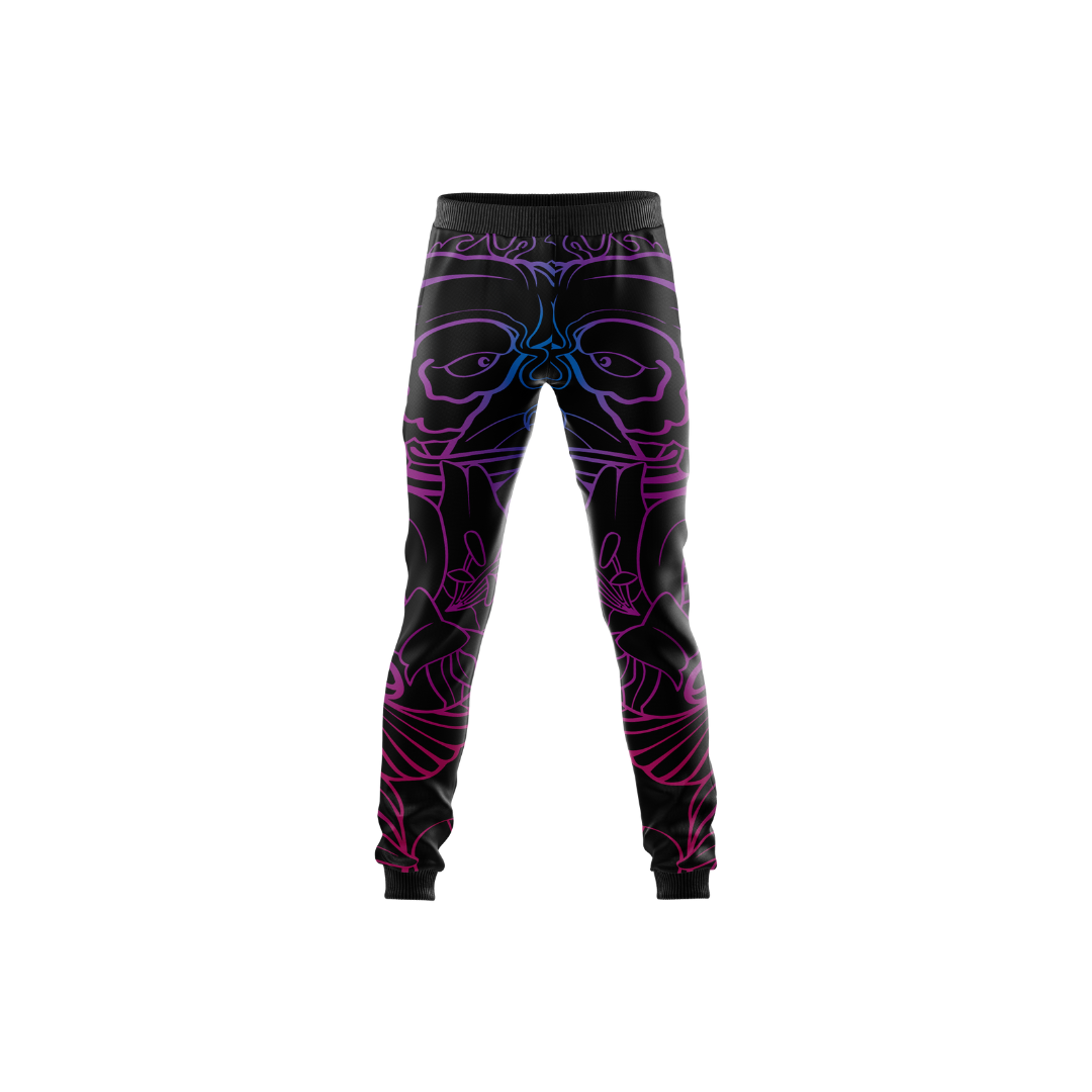 Neon Koi Pants featuring a vibrant Japanese koi fish design, front view