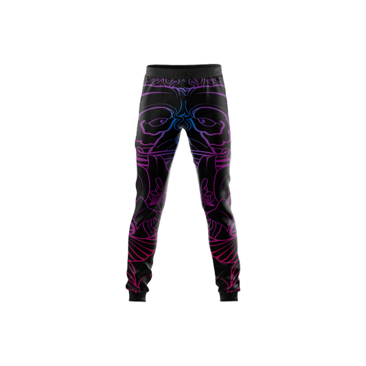 Neon Koi Pants featuring a vibrant Japanese koi fish design, front view