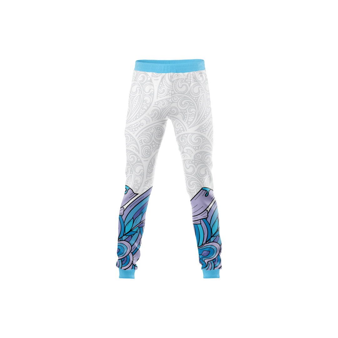 Polynesian Blue Tribe Pants front view with tribal design