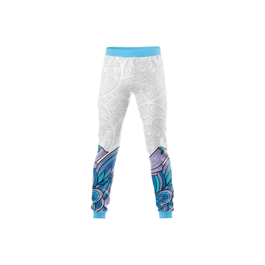 Polynesian Blue Tribe Pants front view with tribal design