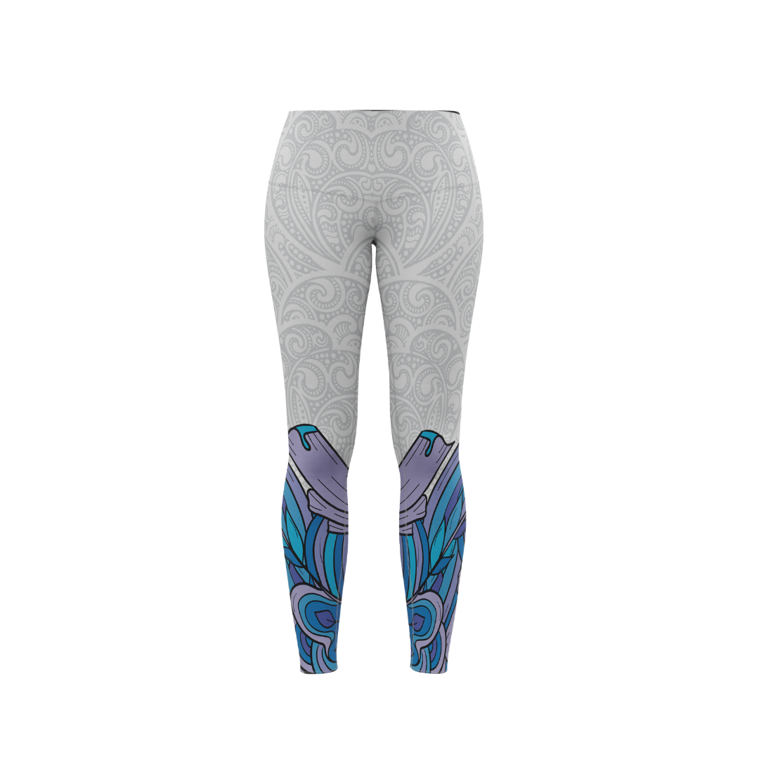 Polynesian Blue Tribe Leggings – High-waisted leggings with tribal print design, perfect for yoga and fitness