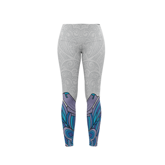 Polynesian Blue Tribe Leggings – High-waisted leggings with tribal print design, perfect for yoga and fitness