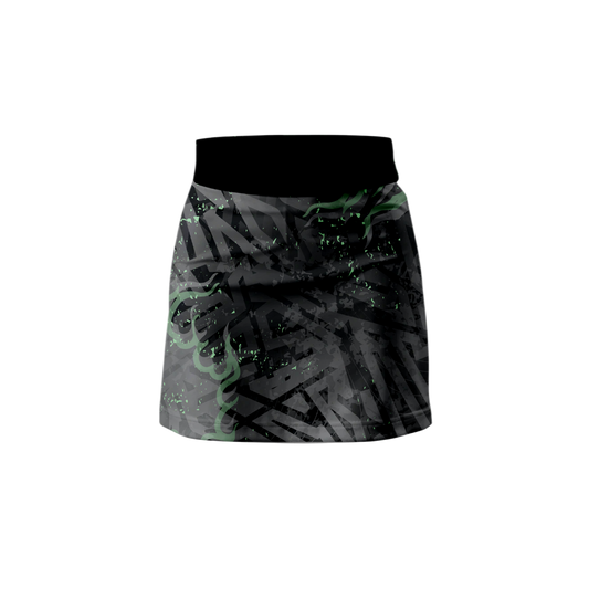 Front view of the Dark Grim Pleated Skort by Total Package, showcasing its premium design and dark aesthetic.