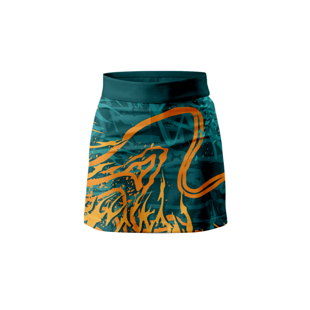 Front view of Elastic Flames Athletic Skort showcasing flame design.