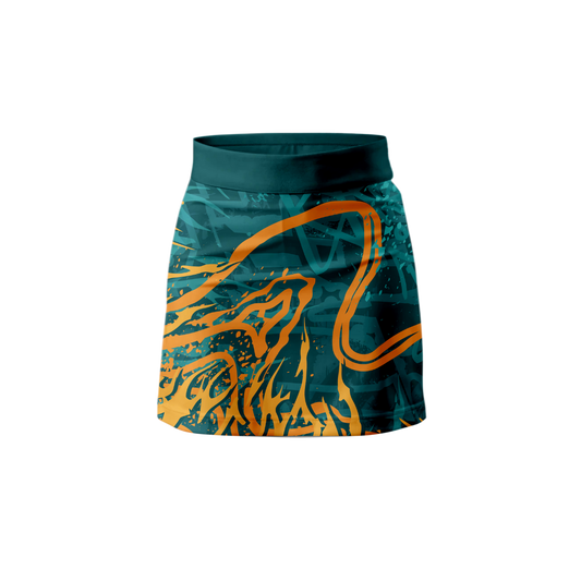 Front view of Elastic Flames Athletic Skort showcasing flame design.