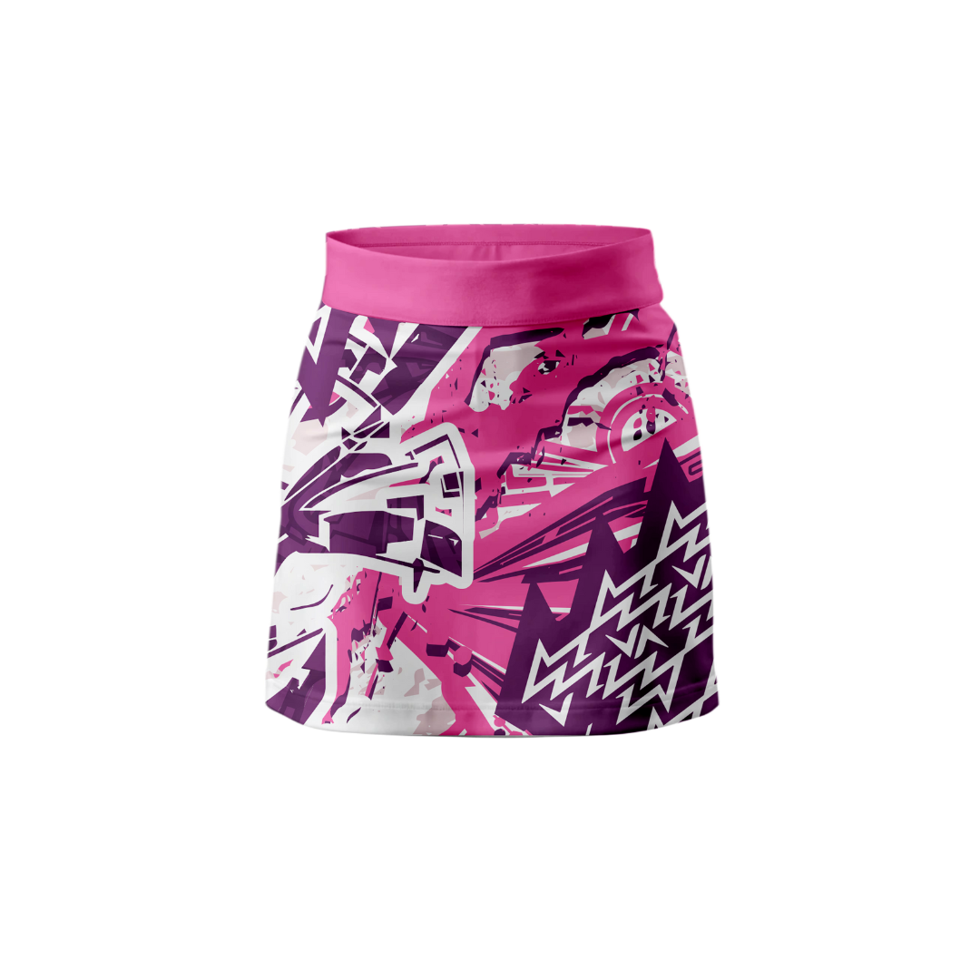 Front view of Women's Graffiti Pink Athletic Skort with built-in shorts