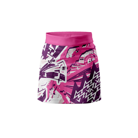 Front view of Women's Graffiti Pink Athletic Skort with built-in shorts