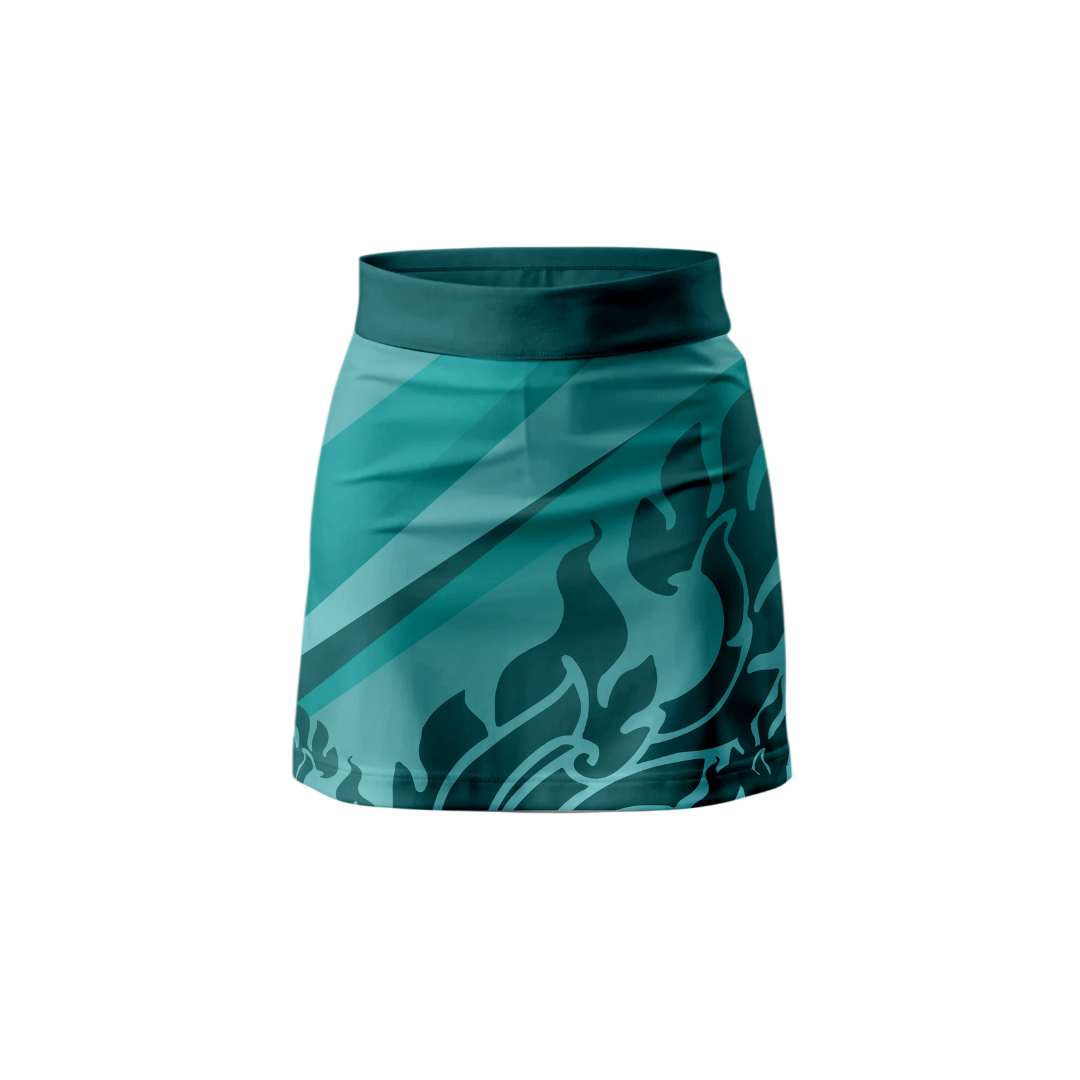 Front view of Green Flames Women's Premium Athletic Skort showcasing vibrant design.