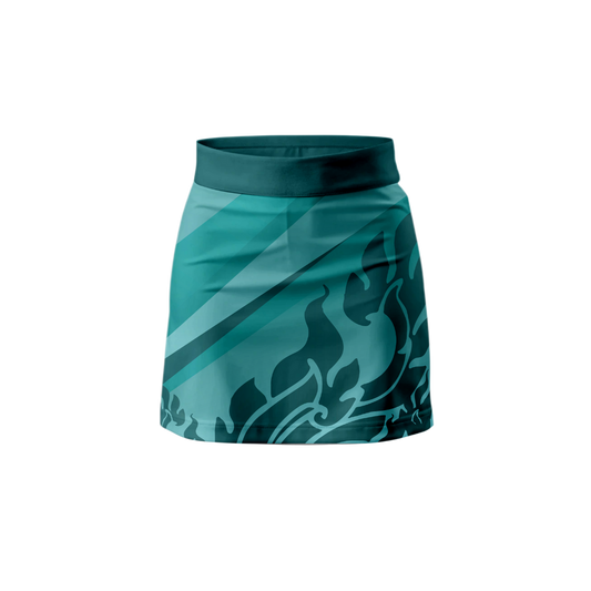 Front view of Green Flames Women's Premium Athletic Skort showcasing vibrant design.