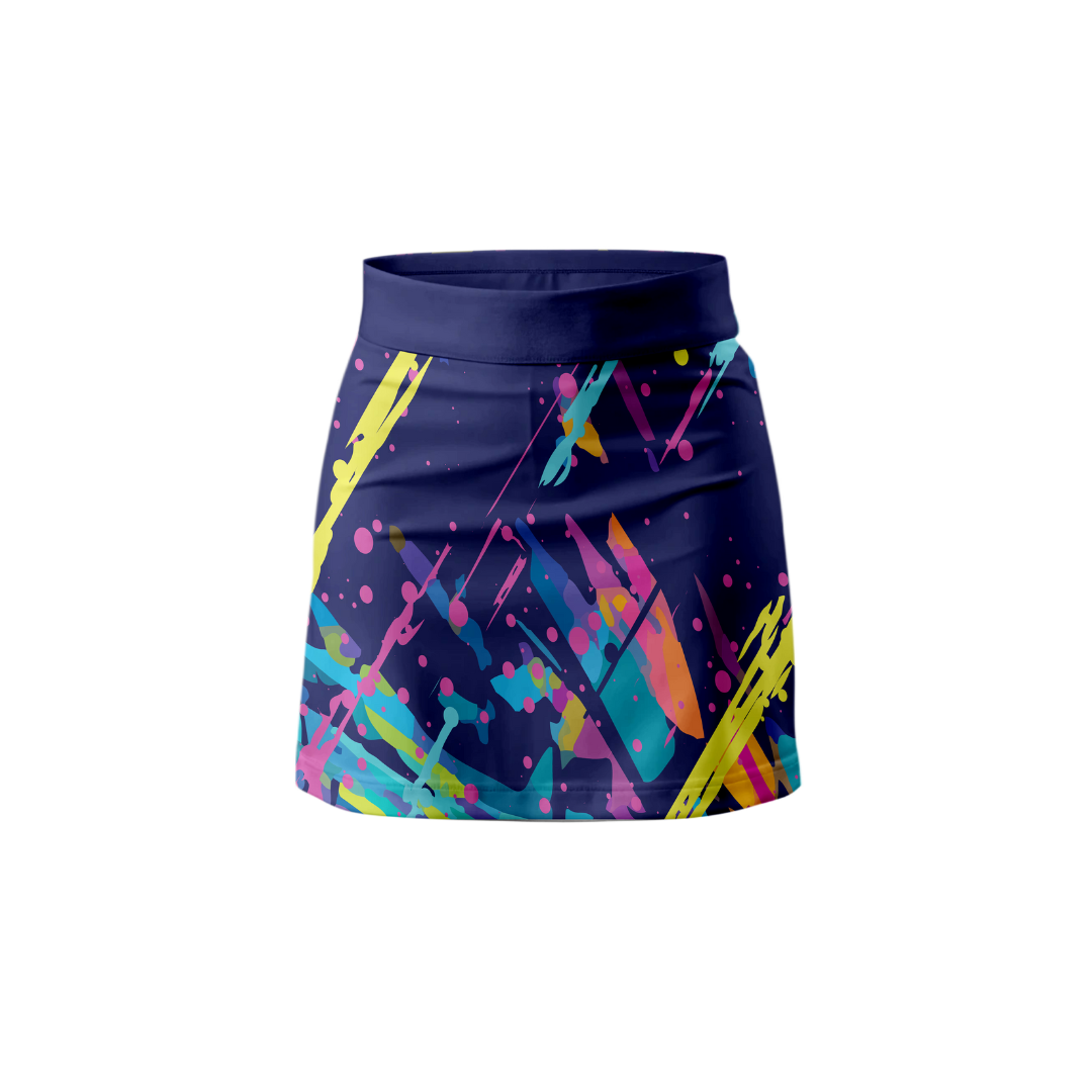 Front view of Gumpaint Women's Premium Bowling Skort featuring vibrant design.