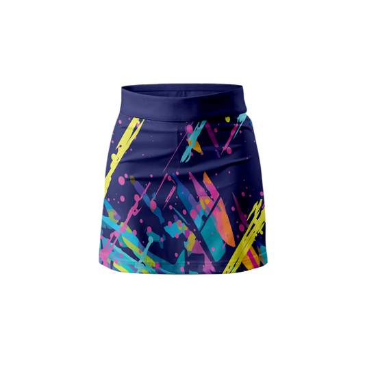 Front view of Gumpaint Women's Premium Bowling Skort featuring vibrant design.