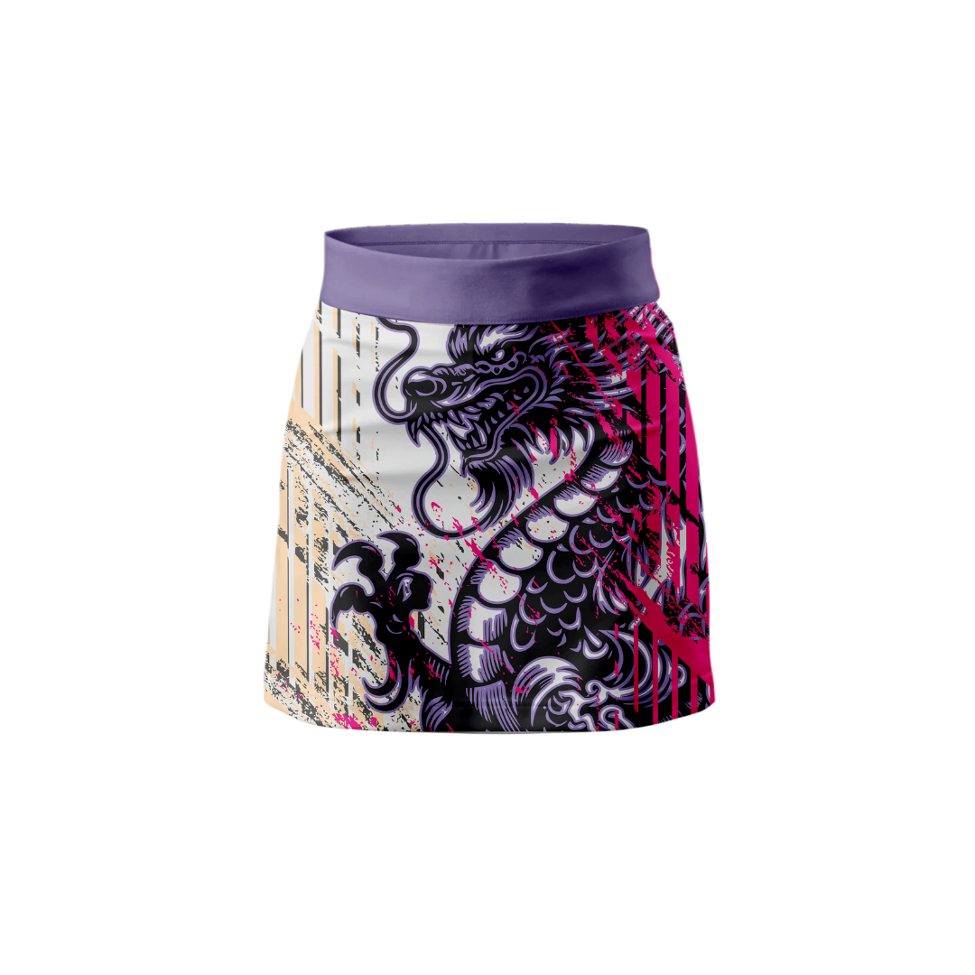 Front view of Majestic Dragon Print Women's Skort showcasing vibrant dragon design.