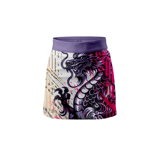 Front view of Majestic Dragon Print Women's Skort showcasing vibrant dragon design.