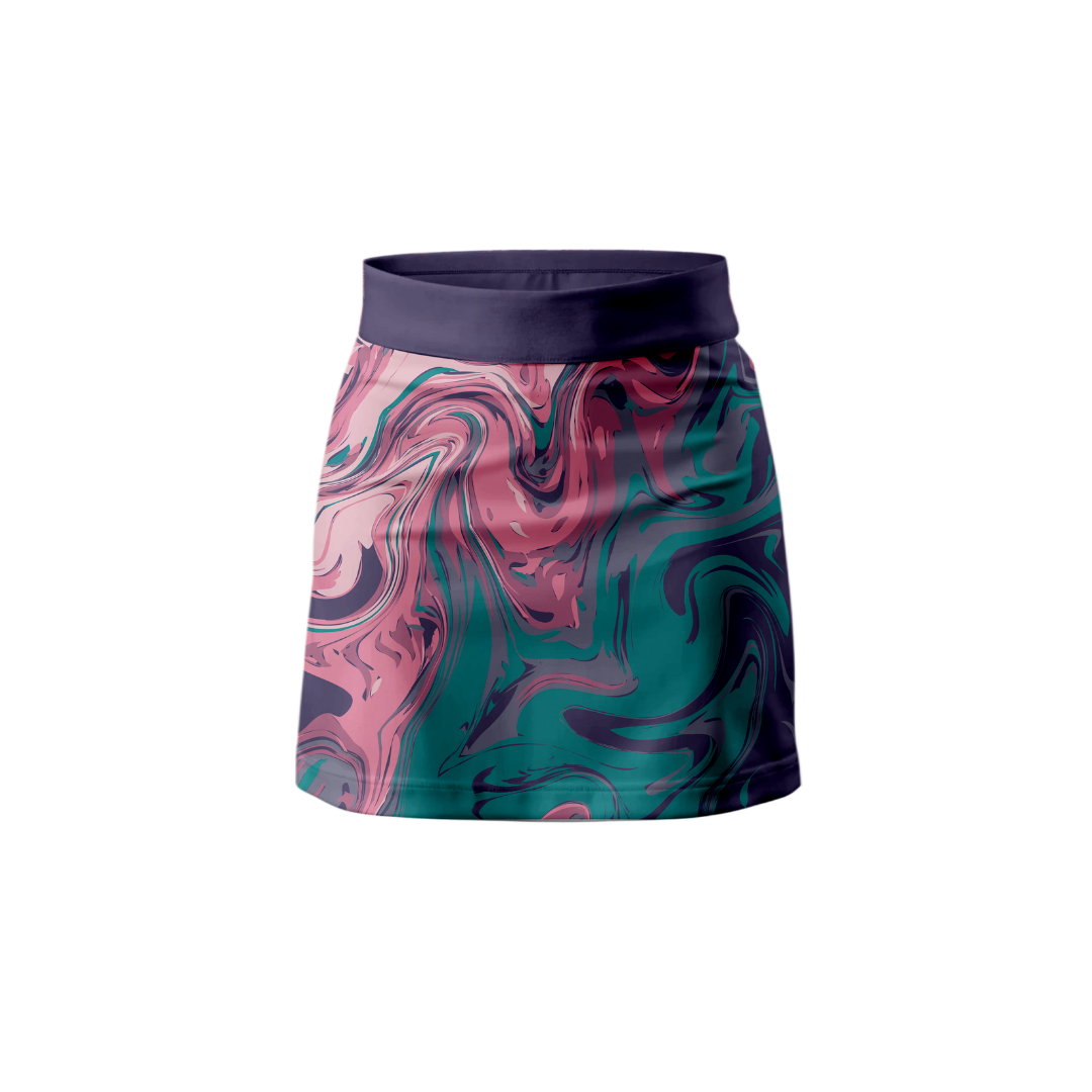 Front view of Marble Lava Women's Premium Skort showcasing unique marble pattern.