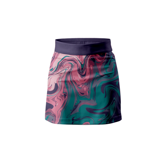 Front view of Marble Lava Women's Premium Skort showcasing unique marble pattern.