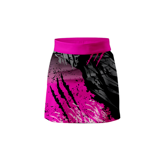 Front View – Pink Scratch Women's Skort with abstract design.