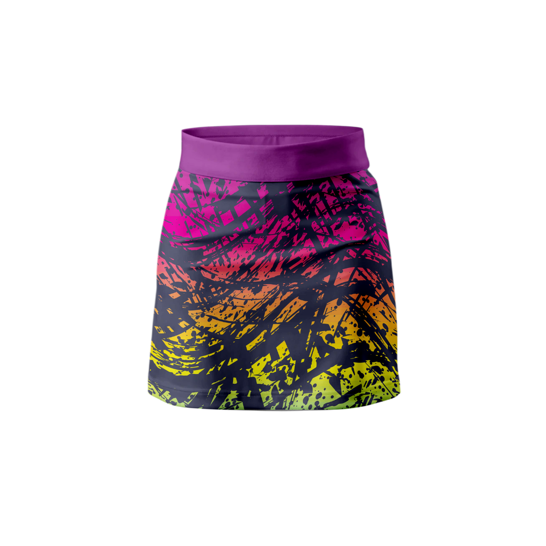 Front View – Street Paint Skort featuring a bold, graffiti-inspired design.