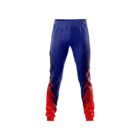 Front view of Men's Blue Red Diversion Pants showcasing vibrant blue and red design.