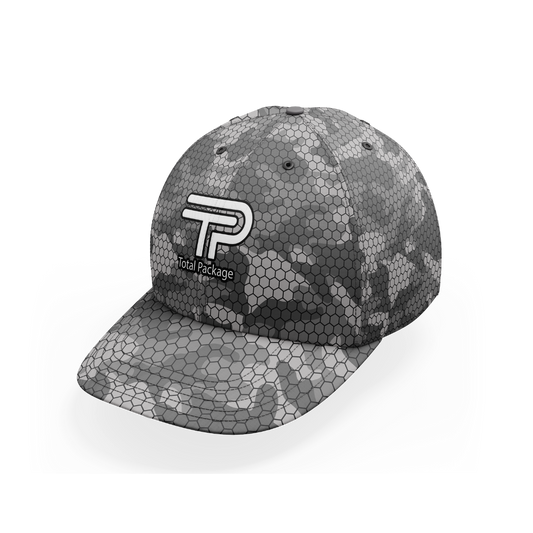 Hexagonal patterned cap with Total Package logo on a white background
